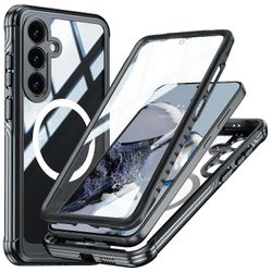 Samsung Galaxy S25 Magneettinen Kotelo PC + TPU Puhelimen Kuori Karkaistu Lasi Näyttökalvo - Musta Monivärinen Black