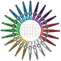 24-pakkaus metalliset kazoot 24 kpl Kazoo-huilukalvot 6 väriä, hyvä kumppani ukulelelle, viulu