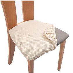 Jying 1-6pcs Stretch Jacquard chair seat covers, aftagelig stol sædepude Beige 6 Pcs