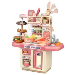 Kjøkken lekesett, leke kjøkken sett for gutter og jenter, kjøkken leker med realistiske lys og lyder (rosa)