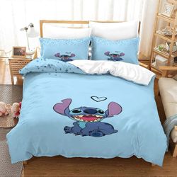 Kerota Ompele vuodevaatteet Setti Anime Character Pieces Lilo & Stitch mikrokuitutulostuspussilakana tyynyliinoilla King220x240cm