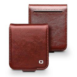 QIALINO-yhteensopiva Samsung Galaxy Z Flip6 5G -kotelo TPU+aito lehmännahka Folio Flip Phone Cover_Gift G:lle Tyyli B