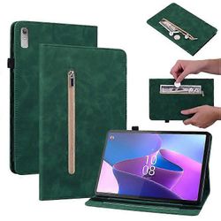 Yhteensopiva Lenovo Tab P11 Gen 2 -tablettikotelon kanssa PU-nahkajalusta vetoketjullinen taskukorttipaikka Smart Cover Vihreä