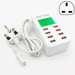 JVY A8 40W 8-porte USB + QC3.0 Smart ladestation med digital skærm AC100-240V, uk stik