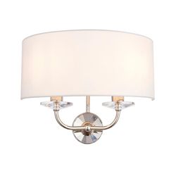 Endon Collection Lighting Nixon 2 Lys Indendørs Stearinlys Væg Lys Nickel Plate, Hvid Faux Silk, E14