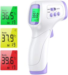 Linkrunning Voksen pandetermometer infrarødt termometer med feberalarm 2 i 1 berøringsfrit pandetermometer med hukommelsesfunktion, LCD-skærm