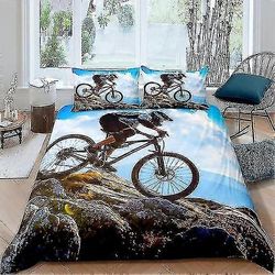 Pojat Polkupyöräilijä Vuodevaatteet Setti lapsille Poika Miehet Lohduttaja Päällinen Extreme Sport Teema Pussilakana Huone Dcor B 140x210cm