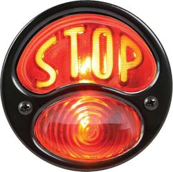 Tarvikkeet Ka0022 Musta 12v Duolampin takavalo Ford Model A: lle keltaisella "pysäytys" -skriptillä punaisella lasilinssillä (musta) (1kpl)