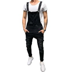Varychmoo Mænd Seler Ripped Jeans Bukser Denim Dungarees Overalls Bib og Brace Arbejdsbukser Sort S