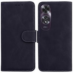 Yhteensopiva Oppo A60 4G -kotelon magneettilukon kanssa yksivärinen nahkainen puhelimen kansi Musta