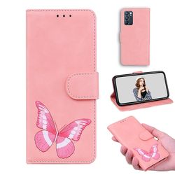Etui til Oppo Reno 6 5g Butterfly Cover Premium Læder Magnetisk- Pink