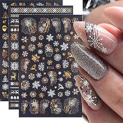 Linkrunning Snowflake Nail Art Klistermærker Decals Christmas Laser Bronzing 3D selvklæbende negledekorationer Tilbehør Romantisk vinter snefnug El...