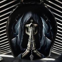 Moottoripyörän lehmänkellotorven kansi Harley-koristeluun kauhukallon sarven kansi, moottoripyörätarvikkeet, goottilainen kuolemapyöräilijälahja B