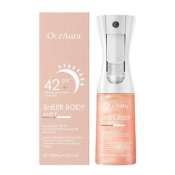 Sunglaze Sheer Body Mist -aurinkovoide SPF 42 vartaloaurinkovoide, hehkua lisäävä kosteuttava suihkeaurinkovoide kasvoille ja vartalotyypeille 200ml