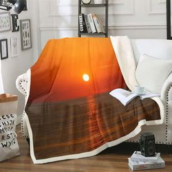 Kerota Sunset Fleece Throw Blanket Ocean Sherpa Blanket lapsille Pojat Tytöt Sea Sunset Maisemat Muhkea huopa Trooppinen Havaijin sumea peitto vuod...