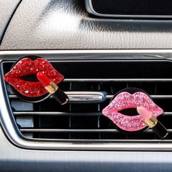 Bil Air Vent Dekoration Indretning Rhinestone Læbestift Bil Luftfriskere Klip (rød, Pink)