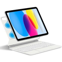 iPad 10.9 (2022) Magneettinen Kelluva Bluetooth-Näppäimistö + Nahkainen Tablettikotelo - Valkoinen Monivärinen White
