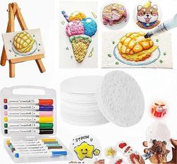 Magic Puffy Paint Art, 3D-piirustus Magic Canvas Sieni, Puffy Popcorn Magics Foam Texture Painting Kit 10 vaahtomaalipaperilla ja 12 tussilla, DIY-...