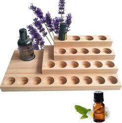 4-lags Wooden Essential Oil Display Storage Organizer Holder Stand - 24 Slots Natural Hard Pine Wood Rack - Holder opptil 24 aromaterapiflasker Presen