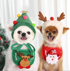Pet Christmas Bib + Hat Pet Dekoration Ferie Tilbehør Hund Kat Hvalp Killing grøn