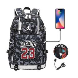 NBA Peripheral Series Star monitoiminen USB-reppu Valoisa fluoresoiva reppu Koko Jordanin väri Harmaa