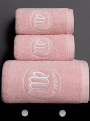 Tolv konstellationer ren bomuld plus tykt badehåndklæde håndklæde tredelt sæt, Pink Virgo