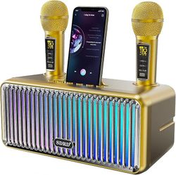 Karaokelaite aikuisille ja lapsille, Bluetooth-karaokekaiutin 2 langattomalla mikrofonilla, juhlakaiuttimet puhelinpidikkeellä, HD-ääni PA-järjeste...