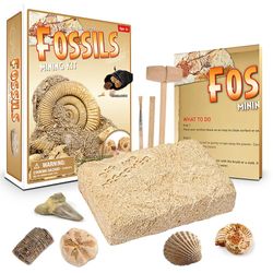 Mega Fossil Dig Kit - Kaivaa 55 todellista fossiilia, mukaan lukien dinosaurusten luut ja hainhampaat, koulutuslelut, loistava lahja tytöille ja po...