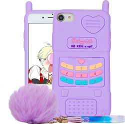 Heyone Silikonikotelo iPhone SE:lle 2022/2020/6/6S/7/8 Pom Pom -avaimenperäkannella, söpö 3D-sarjakuva Kawaii Design Fashion Cool ainutlaatuiset ko...