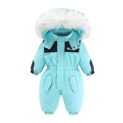 30c Baby Vinter Ski Suit Tykkere Barn Klær Set Vanntett Baby Jumpsuit Girls Snowsuit Kids Klær Warm Boys Overalls Mørk blå 18-24M (90cm)