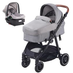 Succebuy Travel System -rattaat vauvan turvaistuimella, helppo taittaa, EVA-renkaat jarrulla hiiliteräksinen rattaiden turvaistuinyhdistelmäsarja (...
