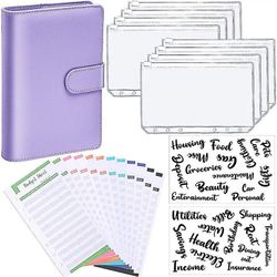 A6 Binder Budget Planner Notebook Dækker Mappe Størrelse 6 hul lommer Plast Lynlås Penge Saving Envelope Lilla