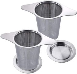 Linkrunning 2stk rustfrit stål fint hul tefilter te infuser te sil med to faner og låg til krus kop tekande - 6cm x 7.5cm