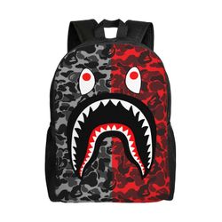 Hip hop naamiointi Bape Shark -reppu Vedenkestävät college-koululaukut Kirjalaukku Matkavaellus retkeilypäiväreppu Adu-XTYD782