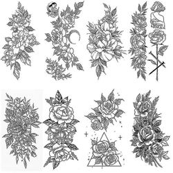 8 3d-luonnos kukka väliaikainen tatuointi taidekäsivarsiLuonnos Tatuointitarrat Vedenpitävä musta tatuointitarra