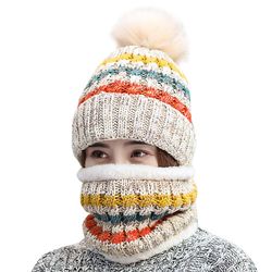Besser Lady strikket hue foret hals wrap sæt Beige