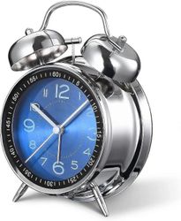 Kova herätyskello raskaille nukkujille aikuisille, 4 tuuman hiljainen tikittämätön kvartsi taustavalolla, kaksoiskello (sininen)9371090321773