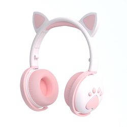 Yunshu Stereo Gaming Headset, Cat Ear Støjreduktion Computer Gaming Hovedtelefon Hvid