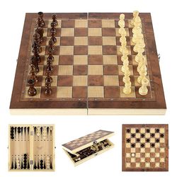 Mikasa 3 I 1 træ internationalt skakspil Backgammon brætspil Brikker Puslespil 24x24cm