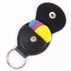 Svart konstläder fällbara gitarr plocka plektrum innehavaren Pouch Keyring - av TRIXES