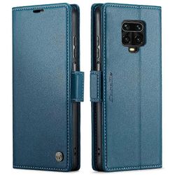 Foxdock CaseMe-kotelo Xiaomi Redmi Note 9S / Note 9 Pro -lompakkokotelokorttipaikalle petostentorjunta iskunkestävä kotelon jalusta Sininen