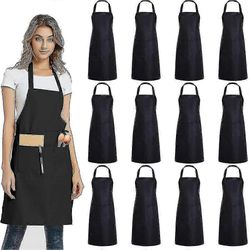 12 pakkausta tavallinen bib-esiliinat 2 taskulla - Musta Unisex Kaupallinen esiliina irtotavarana