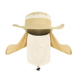 Besser Mænd Kvinder Fishing Bucket Hat Hals Flap Ansigtsmaske Bred Rand cap Khaki
