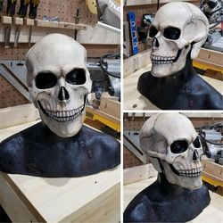 Witdreamer Bevægelige Jaw Skull Mask Hjelm Halloween Party Prop Latex Hovedbeklædning Hvid