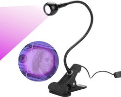 Linkrunning Big Chip Black LED UV-lampe med svanehals og klemme til UV Gel neglehærdning, Reparation af mobiltelefon - 395nm, 5V USB-indgang