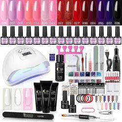 3 färger Polygel + 15st Uv Gel Polish Set Komplett med 80w Uv-lampa för nageldesign nagelförlängningar