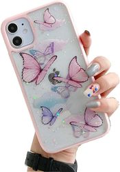 Iphone 11 Butterfly Taske, skinnende mere Sød Smuk Butterfly Glitter Stødsikker Blød Silikone Klar Piger Kvinder Cover Taske Til Iphone 11 Pink