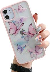 iphone 11 sommerfugl tilfelle, skinnende søt søt vakker sommerfugl glitter støtsikker myk silikon klare jenter kvinner dekke tilfelle for iphone 11...