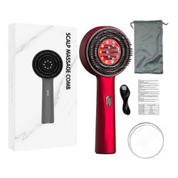 Red Light Hair Massager Monikäyttöinen päänahan hierontaharja punaisen valon öljyapplikaattorilla Punainen