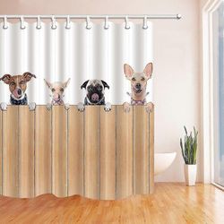 Generic Koirien kielen koskettelu kaiteen polyesterikankaan takana Kylpyhuoneen suihkuverho 160x180 cm
